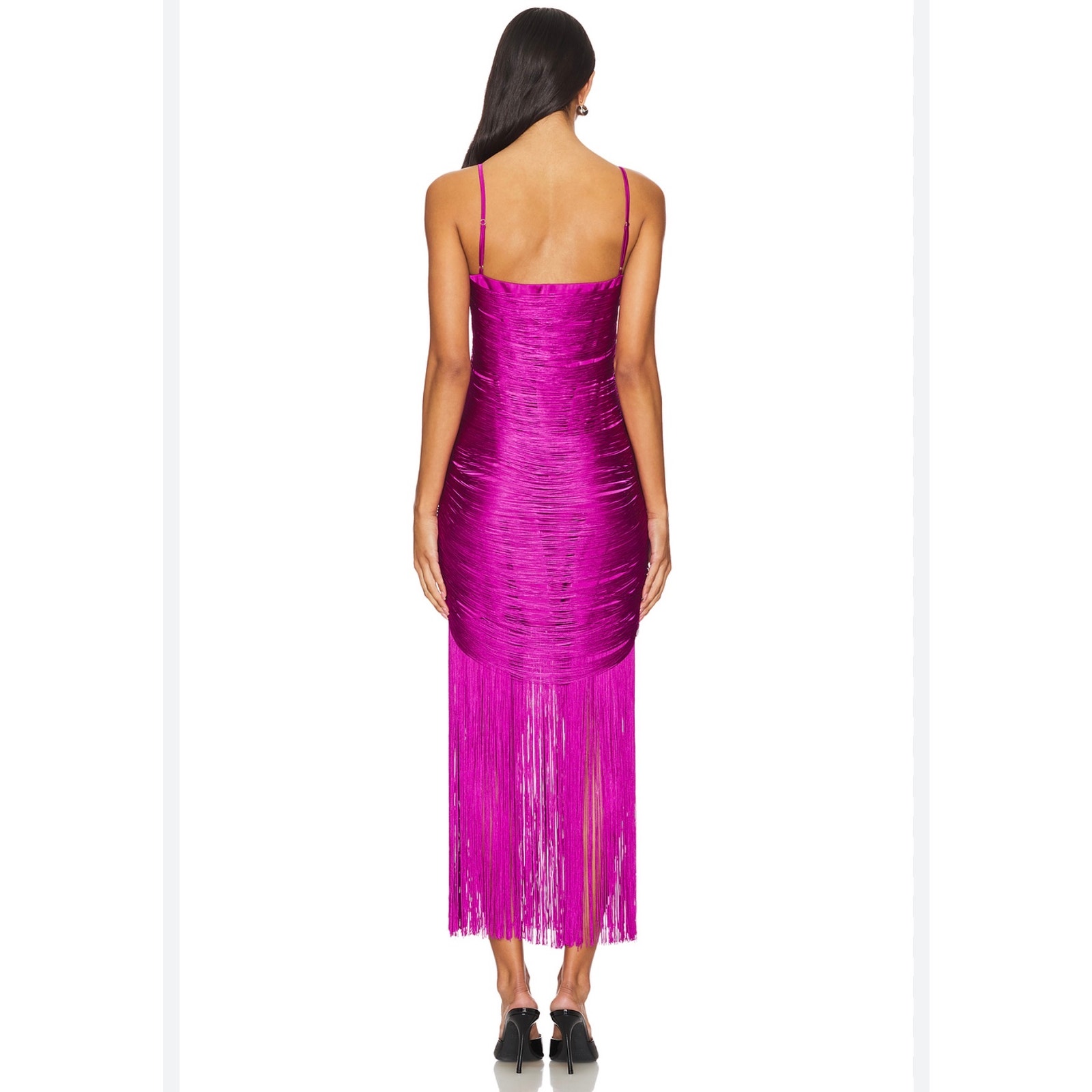 Saylor Magenta Fringe Satin Maxi Dress — image 3 of 7